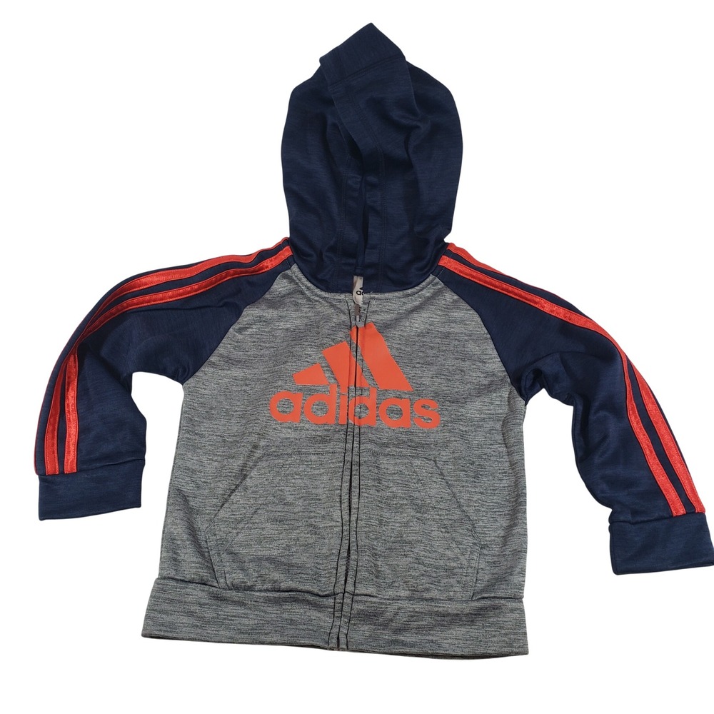 Adidas Toddler Boys Full Zip Hoodie Sweatshirt‎ Jacket Gray Orange 3T